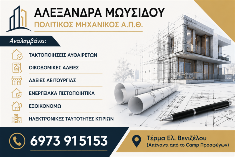 Ολοκληρωμένες υπηρεσίες πολιτικού μηχανικού με αξιοπιστία και υπευθυνότητα από την Αλεξάνδρα Μωυσίδου