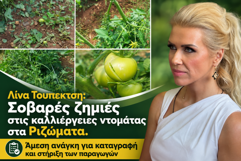 Λίνα Τουπεκτση: Σοβαρές ζημιές στις καλλιέργειες ντομάτας στα Ριζώματα. Άμεση ανάγκη για καταγραφή και στήριξη των παραγωγών